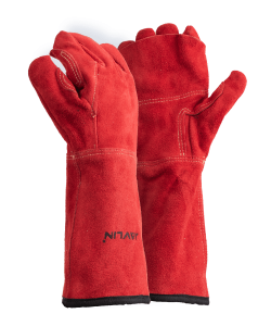 Premium Red Leather Blanket Lined Heat Gloves – 20cm Cuff
