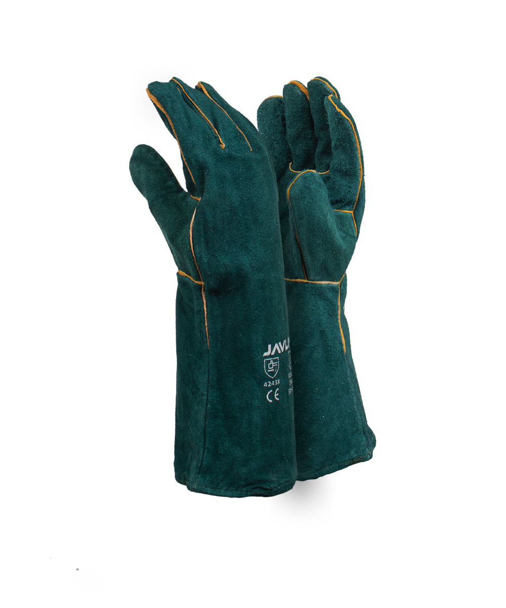 Green Leather Fully Welted Lined Gloves – 20cm Cuff