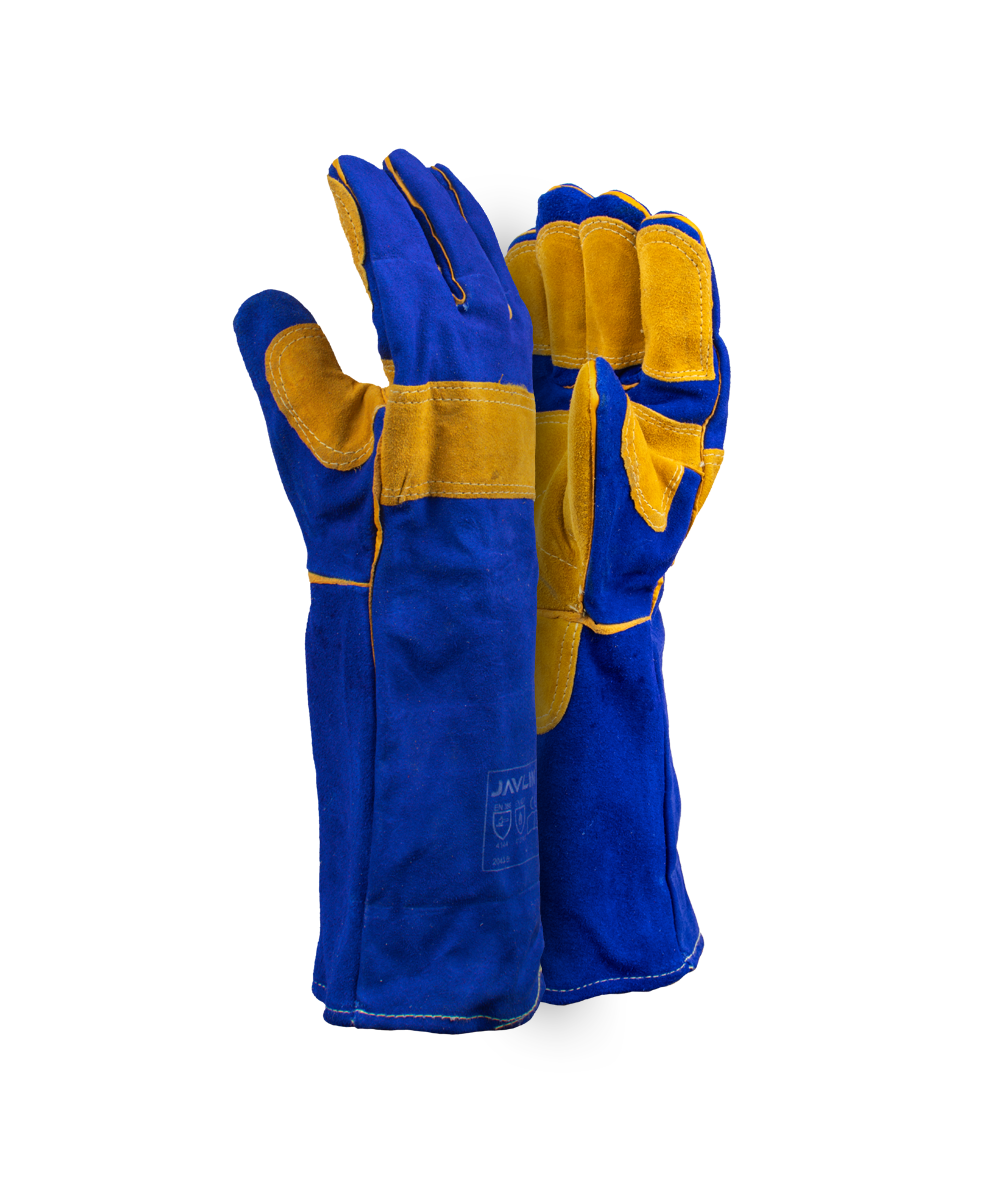 Superior Blue Leather Lined Welding Gloves Leather Full Palm And Finger Reinforcing – 20cm Cuff